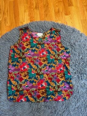 Fitting Image Vintage Floral Multi 100% Silk Shell Top Size 18